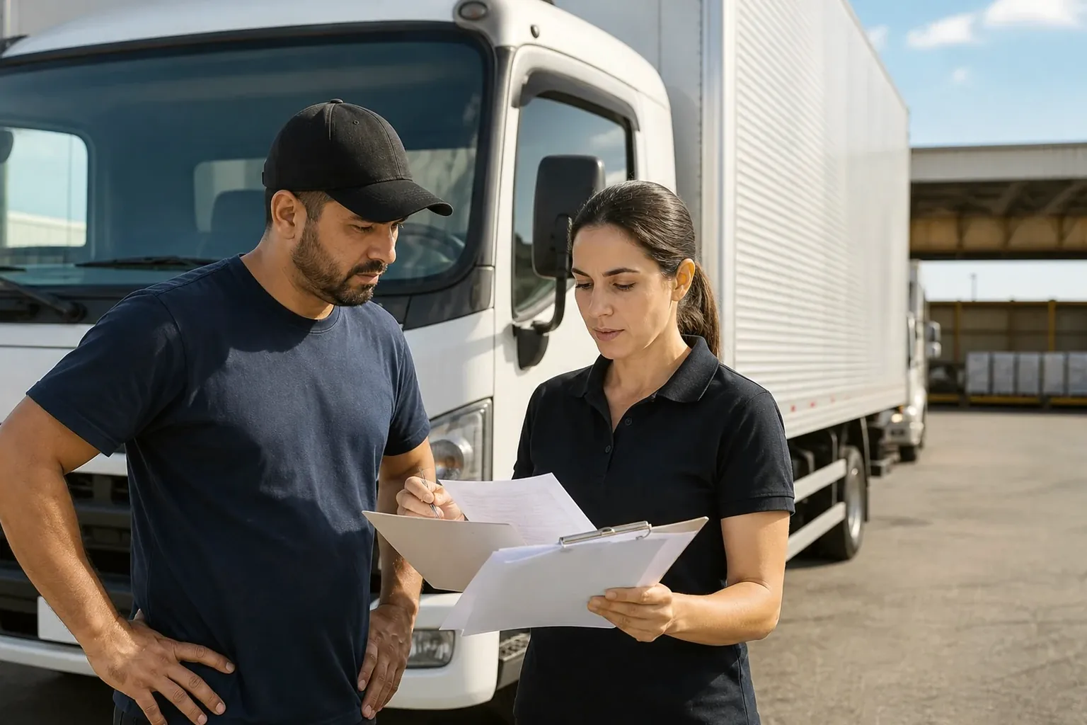 Funcionários realizando cadastramento na ANTT, com documentos e tecnologias.